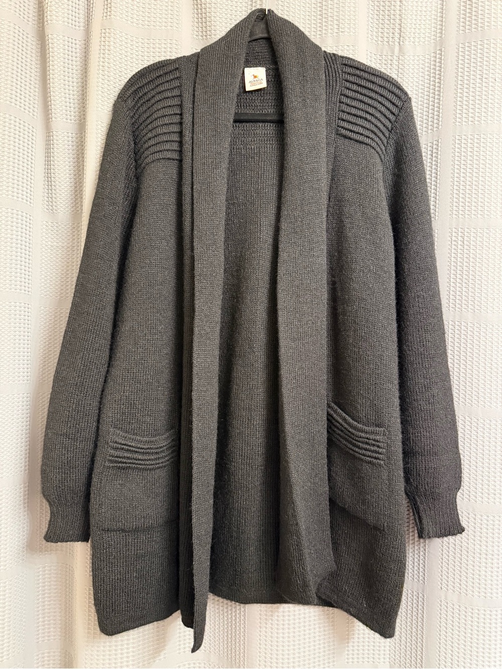 Alpaca Warehouse 100% Alpaca Open Front Knit Cardigan Duster Black M/L